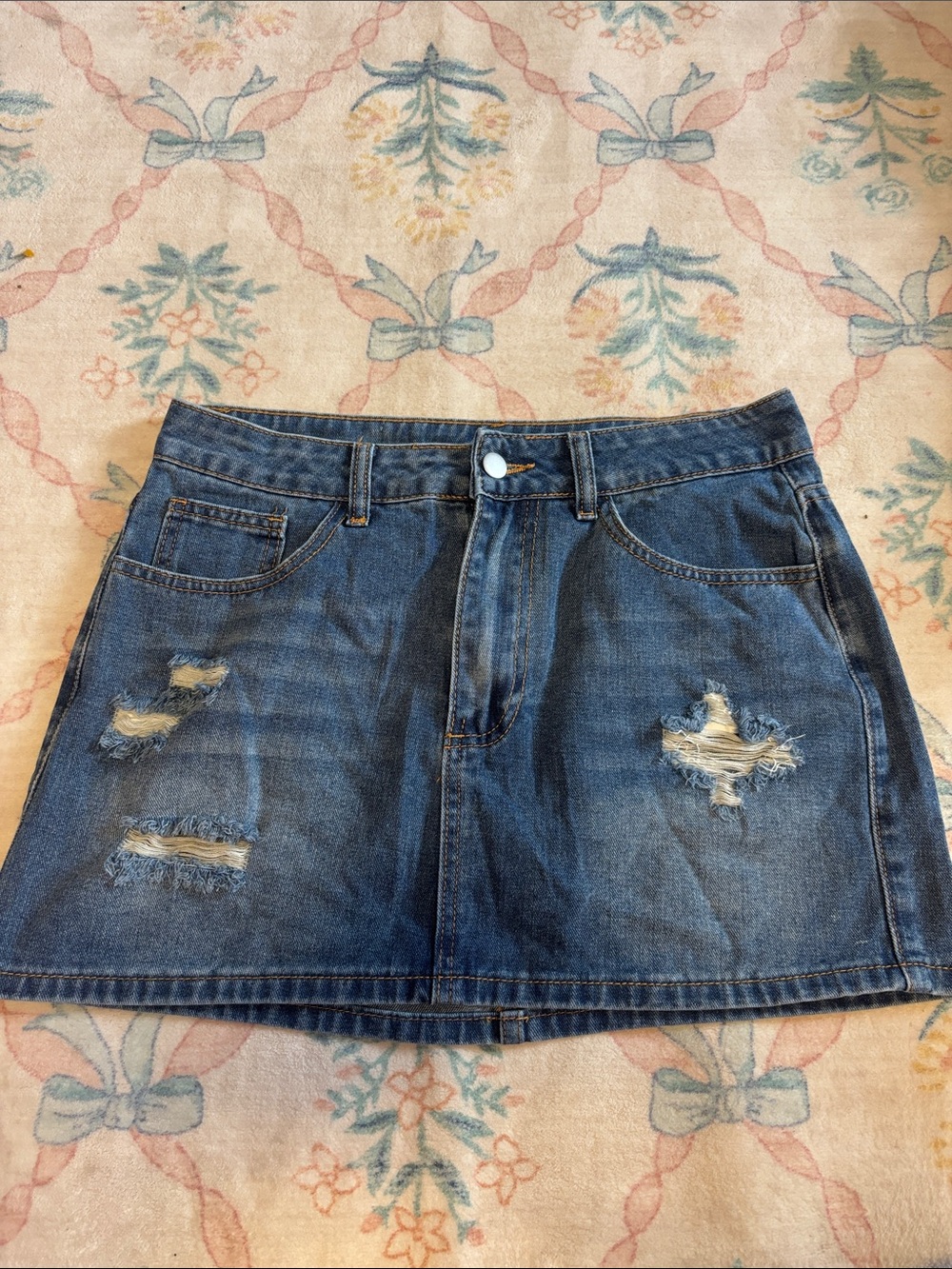 SHEIN Distressed Blue Denim Mini Skirt